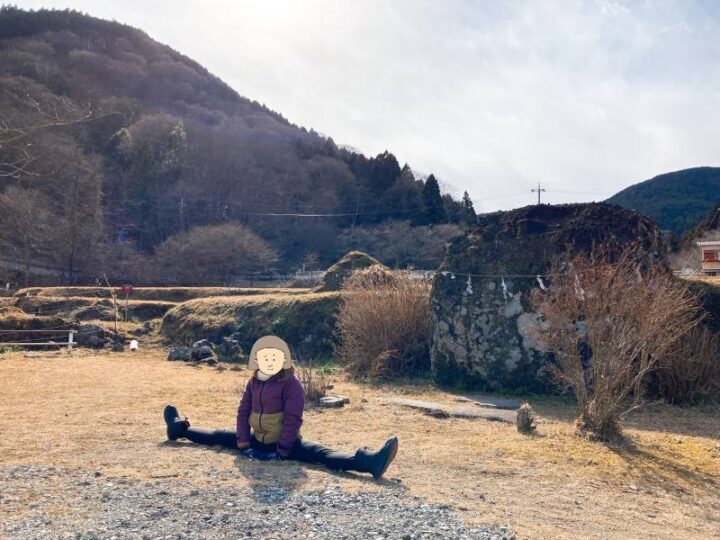 夕日の滝　キャンプ　金太郎の遊び石